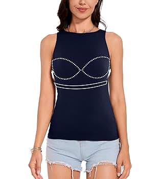ANYFITTING Built in Bra Tank Tops for Women Casual Fitted